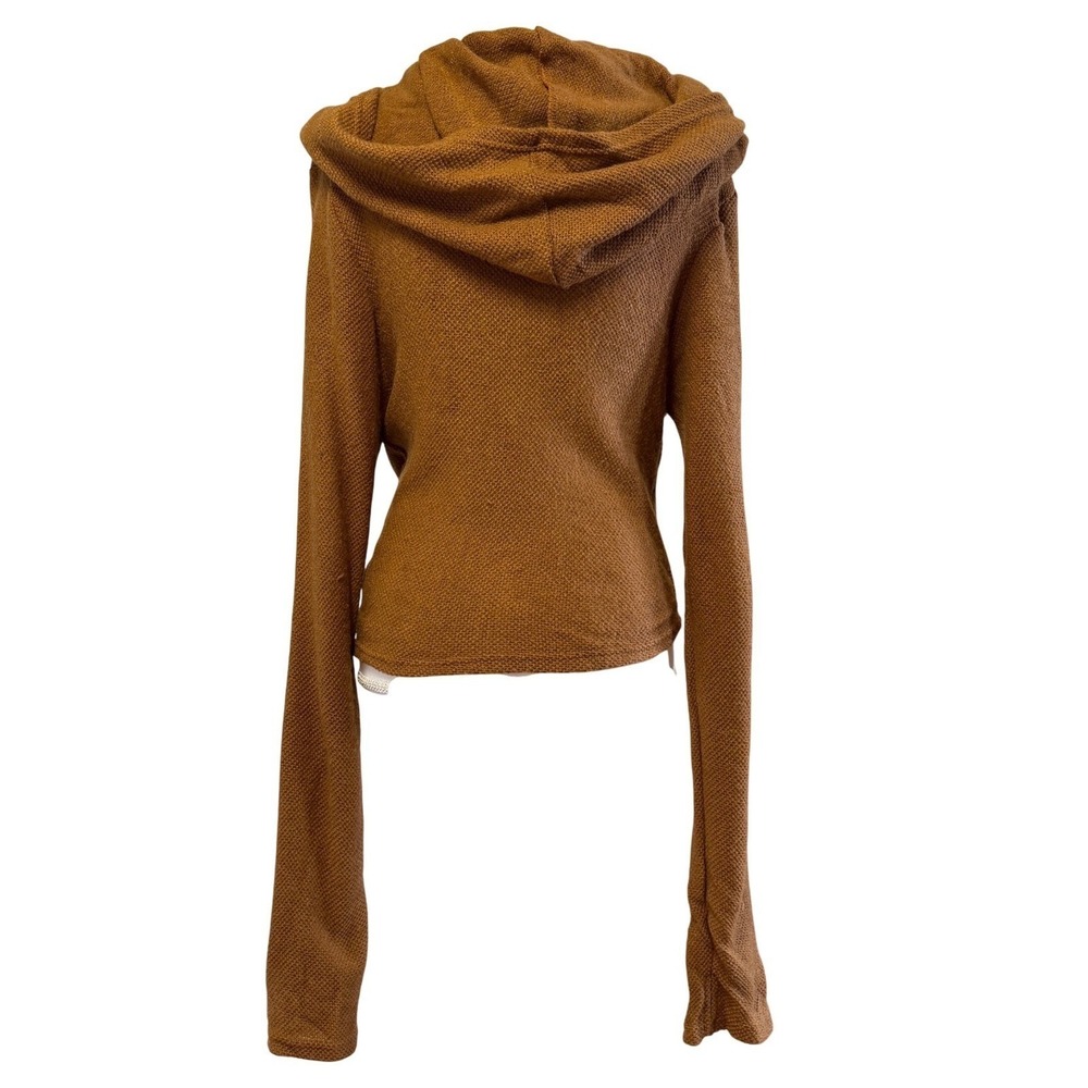 Nadjäa hooded knitted XL crop top by Yggdrazil in rust brown cowl neck wrap - Picture 3 of 7